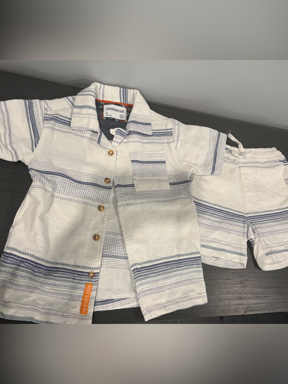 Sovereign Code Boys Size 4 White & Blue Striped Cotton Two-Piece Shorts Set